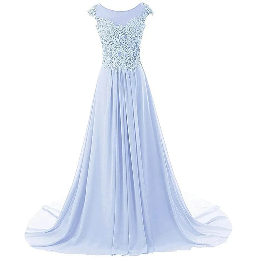 sd-hk Women Lace Bridesmaid Dress Chiffon Prom Dress Cap Sleeve Prom Dresses