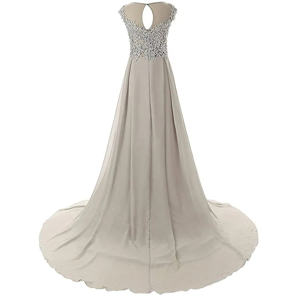 sd-hk Women Lace Bridesmaid Dress Chiffon Prom Dress Cap Sleeve Prom Dresses
