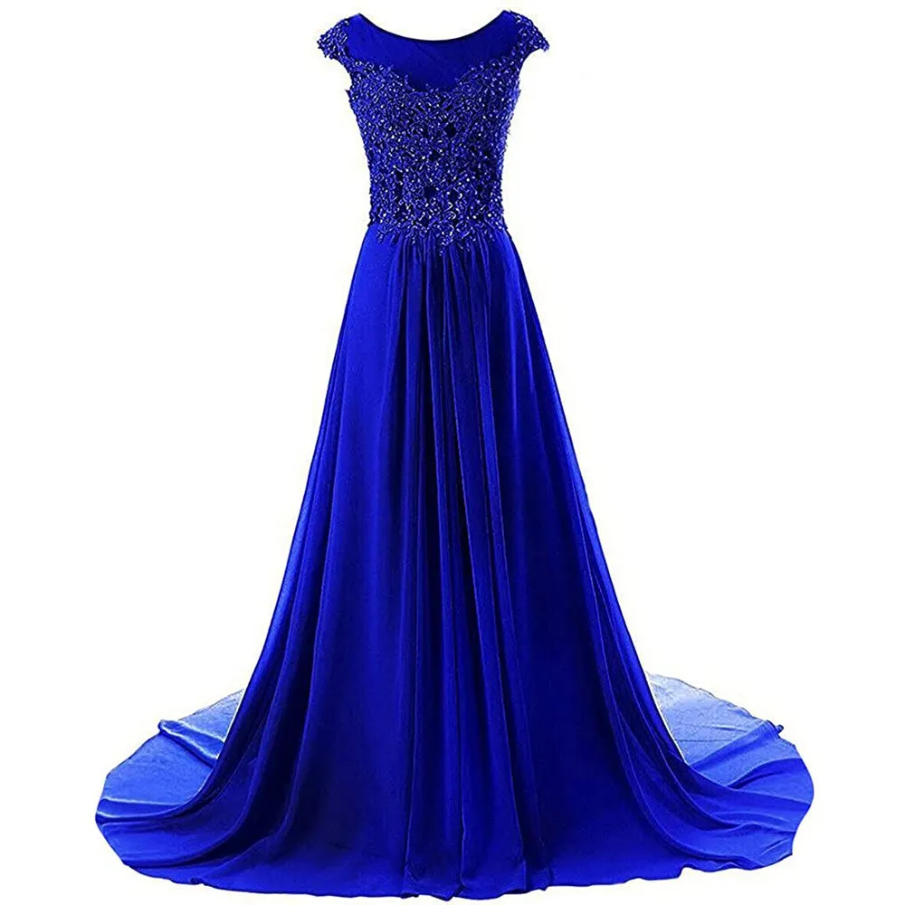 sd-hk Women Lace Bridesmaid Dress Chiffon Prom Dress Cap Sleeve Prom Dresses