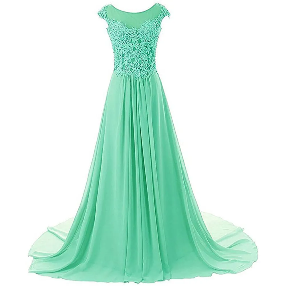 sd-hk Women Lace Bridesmaid Dress Chiffon Prom Dress Cap Sleeve Prom Dresses