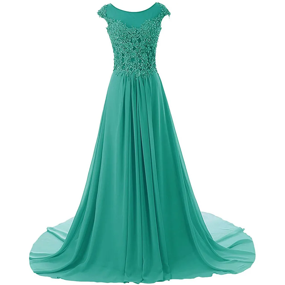sd-hk Women Lace Bridesmaid Dress Chiffon Prom Dress Cap Sleeve Prom Dresses