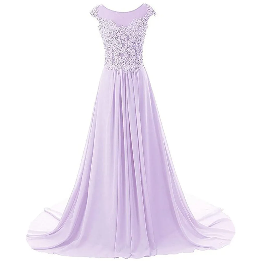 sd-hk Women Lace Bridesmaid Dress Chiffon Prom Dress Cap Sleeve Prom Dresses