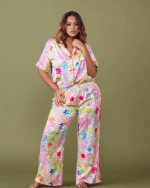 Sea Life Satin Wide Leg PJ Set -