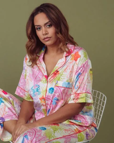 Sea Life Satin Wide Leg PJ Set -