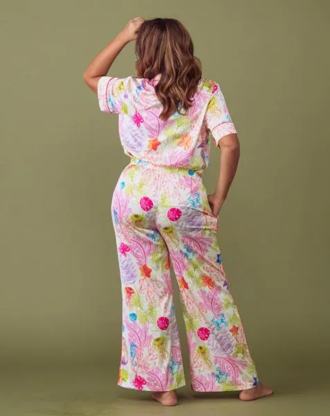 Sea Life Satin Wide Leg PJ Set -