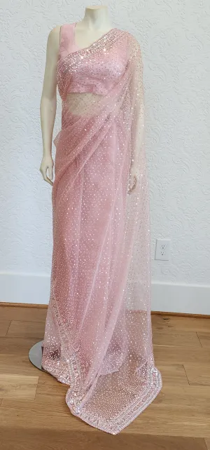 Sequence Organza Saree in Peach W/Custom Blouse.