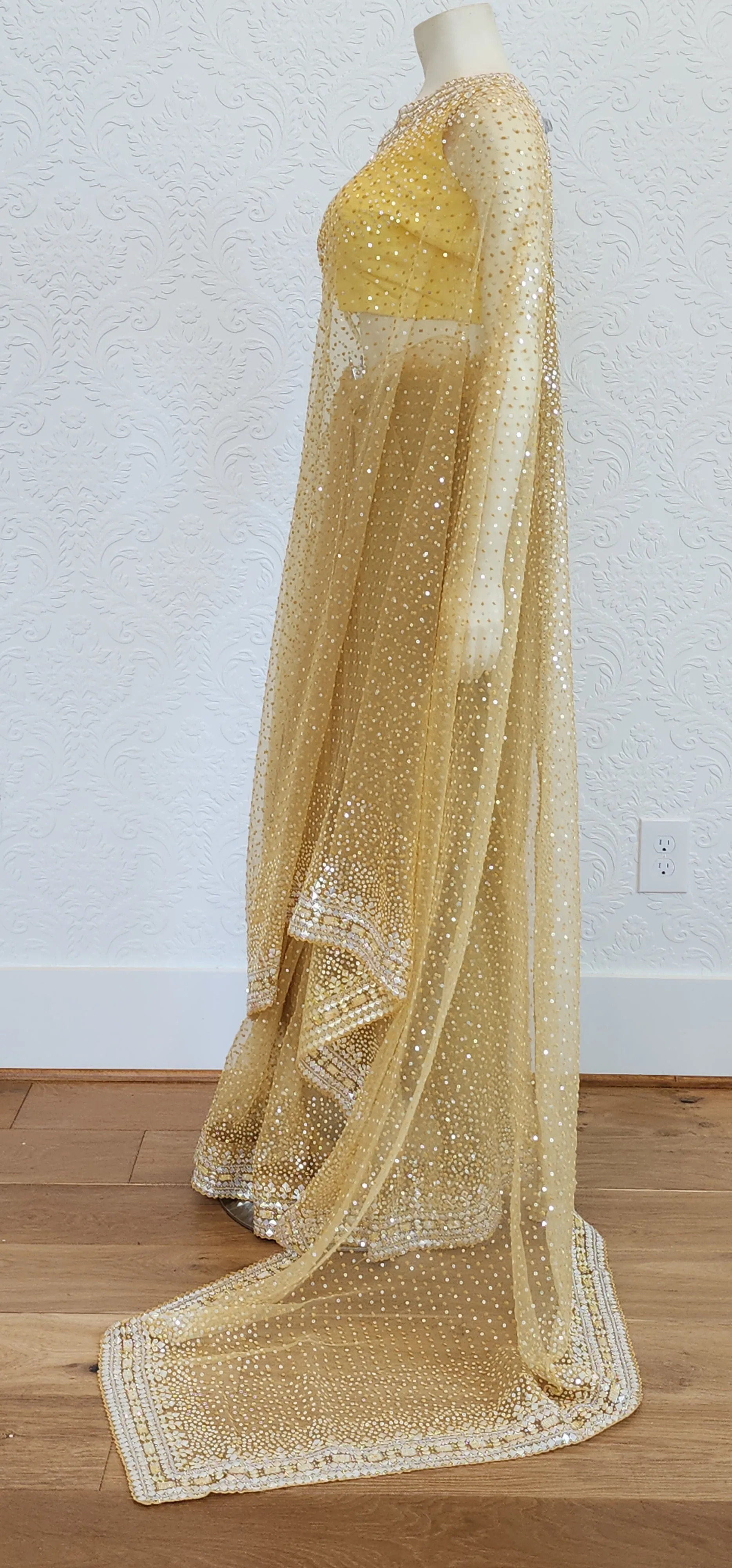 Sequence Organza Saree in Yellow W/ Custom Blouse.