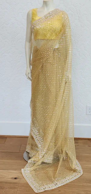Sequence Organza Saree in Yellow W/ Custom Blouse.
