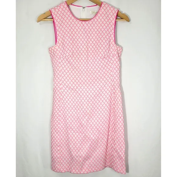 Shoshanna Pink Jacquard Diamond Print Shift Mini Dress Sleeveless 2 Back Zip