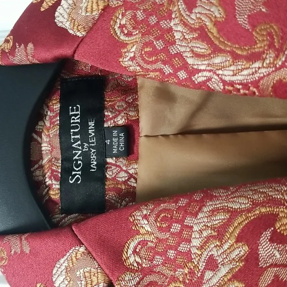 Signature by Larry Levine Red and Gold Brocade Skirt Suit  Size 4