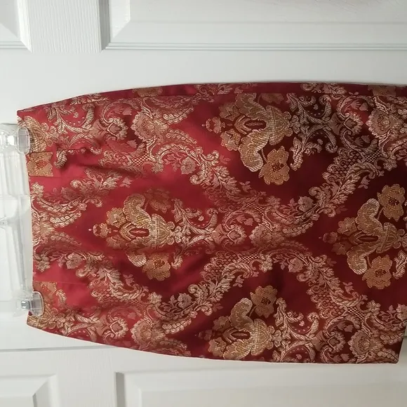 Signature by Larry Levine Red and Gold Brocade Skirt Suit  Size 4