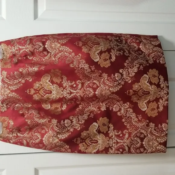 Signature by Larry Levine Red and Gold Brocade Skirt Suit  Size 4