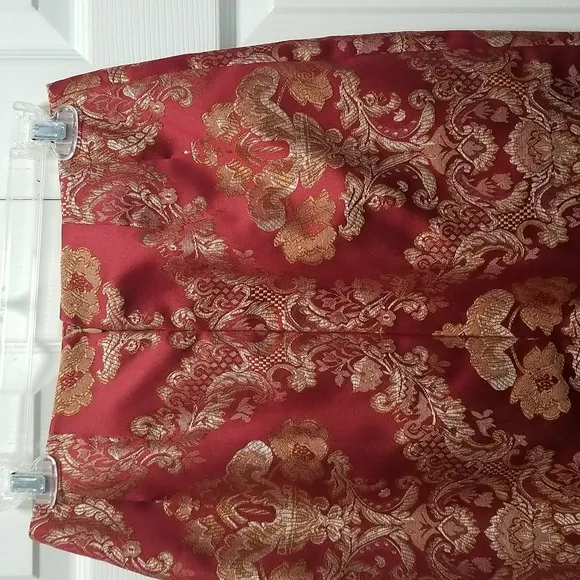 Signature by Larry Levine Red and Gold Brocade Skirt Suit  Size 4