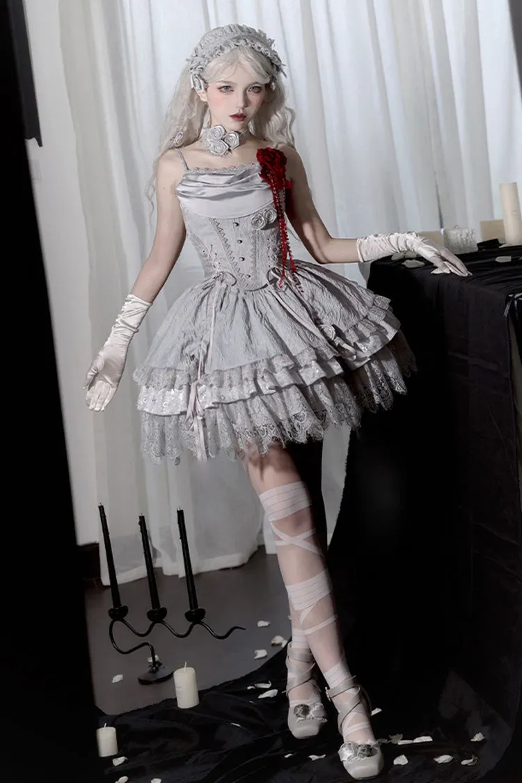 Silver Grey [Twilight] Multi-Layered Ruffle Hollow Lace Gothic Witch Lolita Skirt