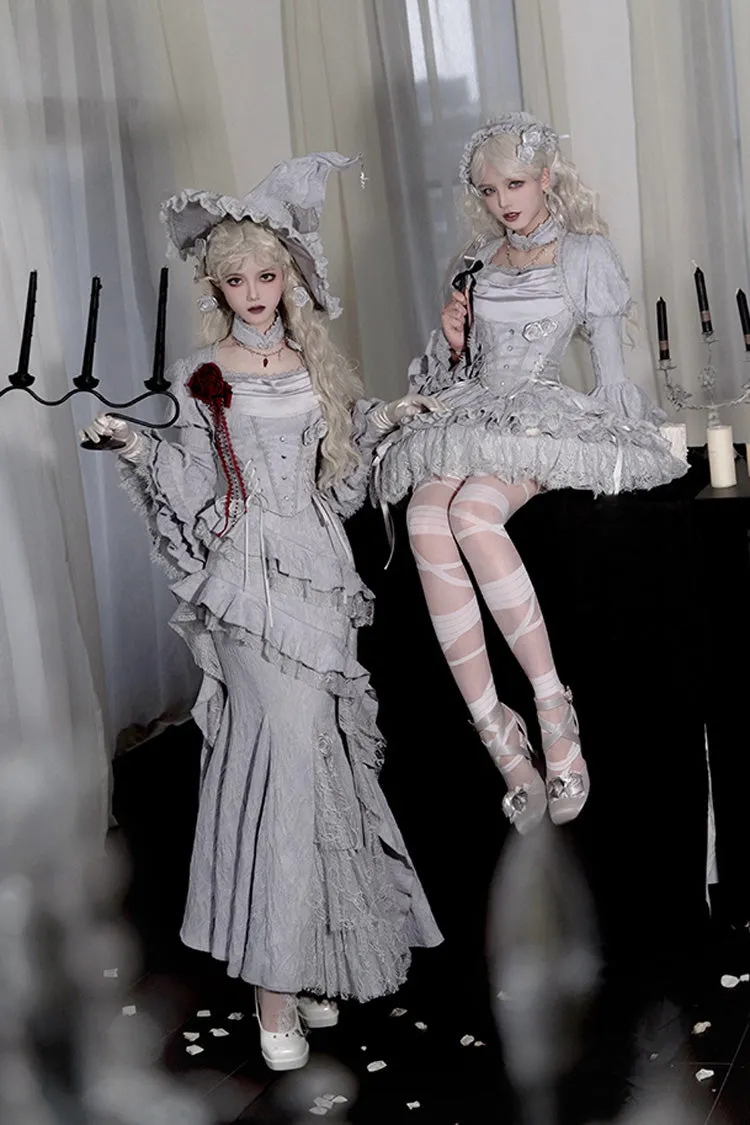 Silver Grey [Twilight] Multi-Layered Ruffle Hollow Lace Gothic Witch Lolita Skirt