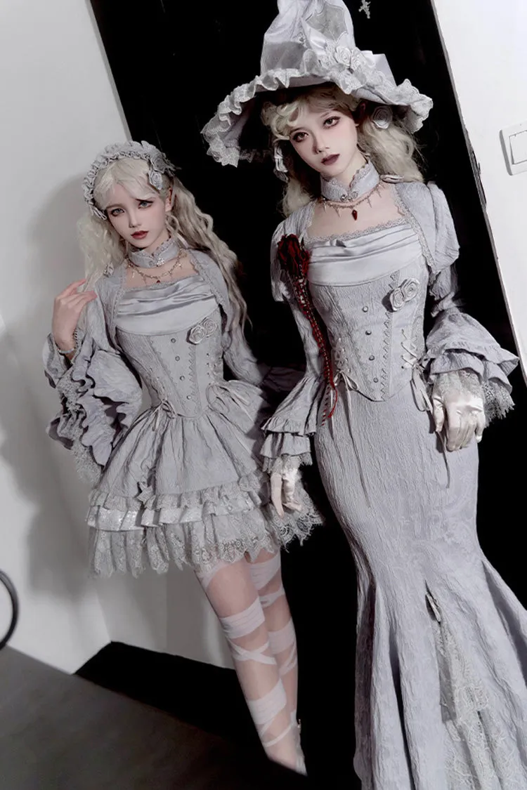 Silver Grey [Twilight] Multi-Layered Ruffle Hollow Lace Gothic Witch Lolita Skirt