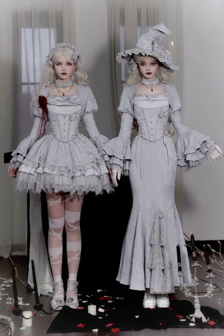 Silver Grey [Twilight] Multi-Layered Ruffle Hollow Lace Gothic Witch Lolita Skirt