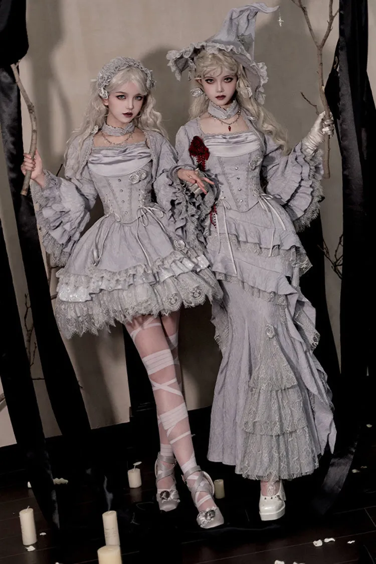 Silver Grey [Twilight] Multi-Layered Ruffle Hollow Lace Gothic Witch Lolita Skirt