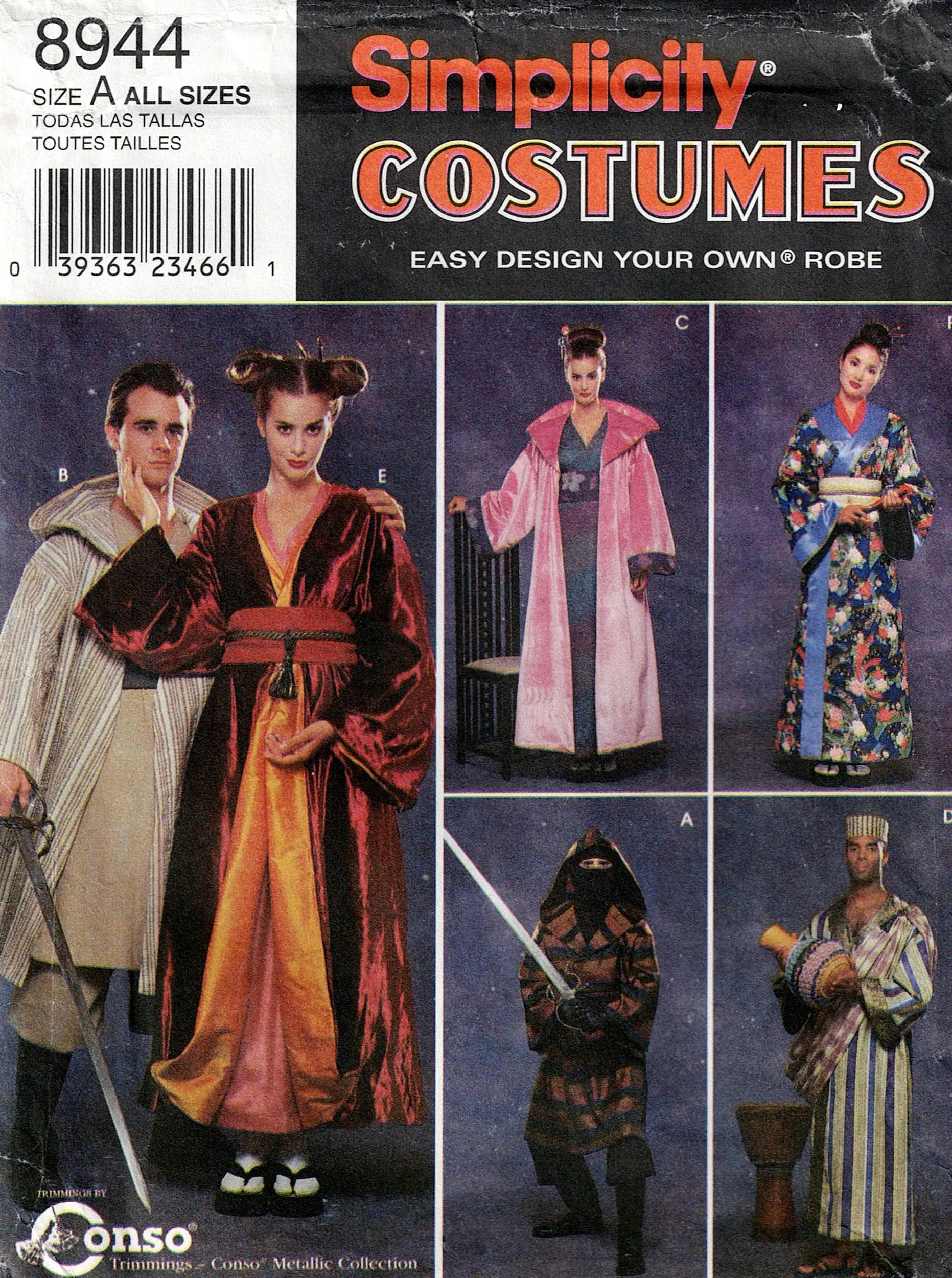 Simplicity 8944 Mens Womens UNISEX Cosplay Kimono or Star Wars Jedi  Capes Out Of Print Sewing Pattern Size XS - XL UNCUT Factory Folded