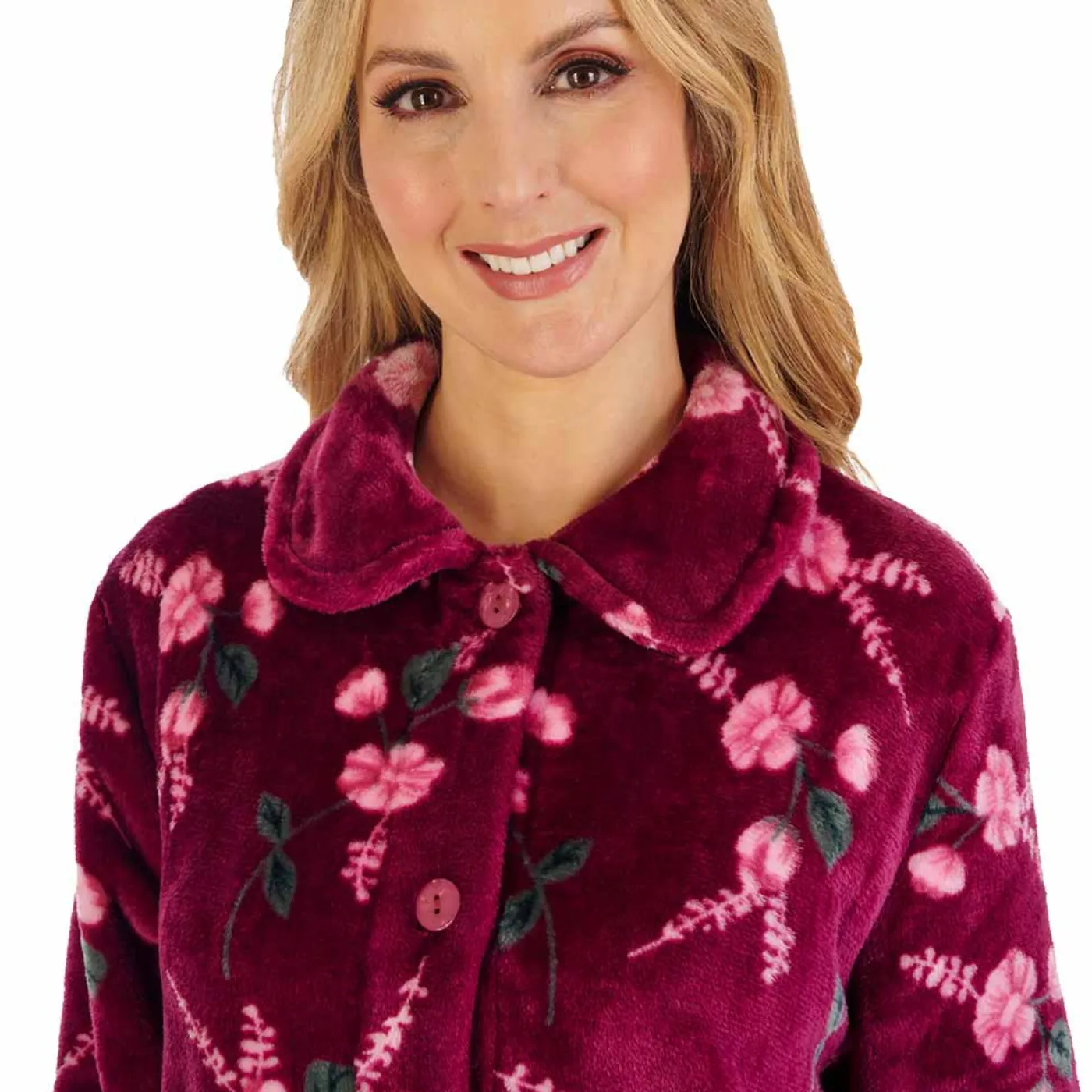 Slenderella 3/4 Sleeve Floral Bed Jacket | Damson