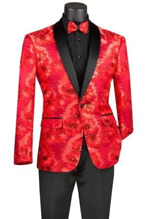 Slim Fit Embroidered Shawl Lapel with Bow Tie Jacket (Red) BSF-13