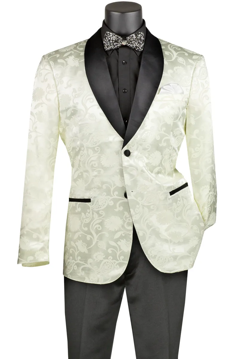 Slim Fit Silky Jacquard Fabric Sport Coat (Ivory) BSF-18