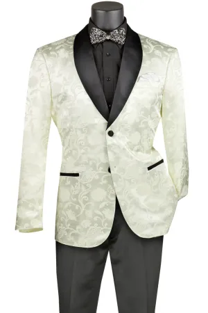 Slim Fit Silky Jacquard Fabric Sport Coat (Ivory) BSF-18