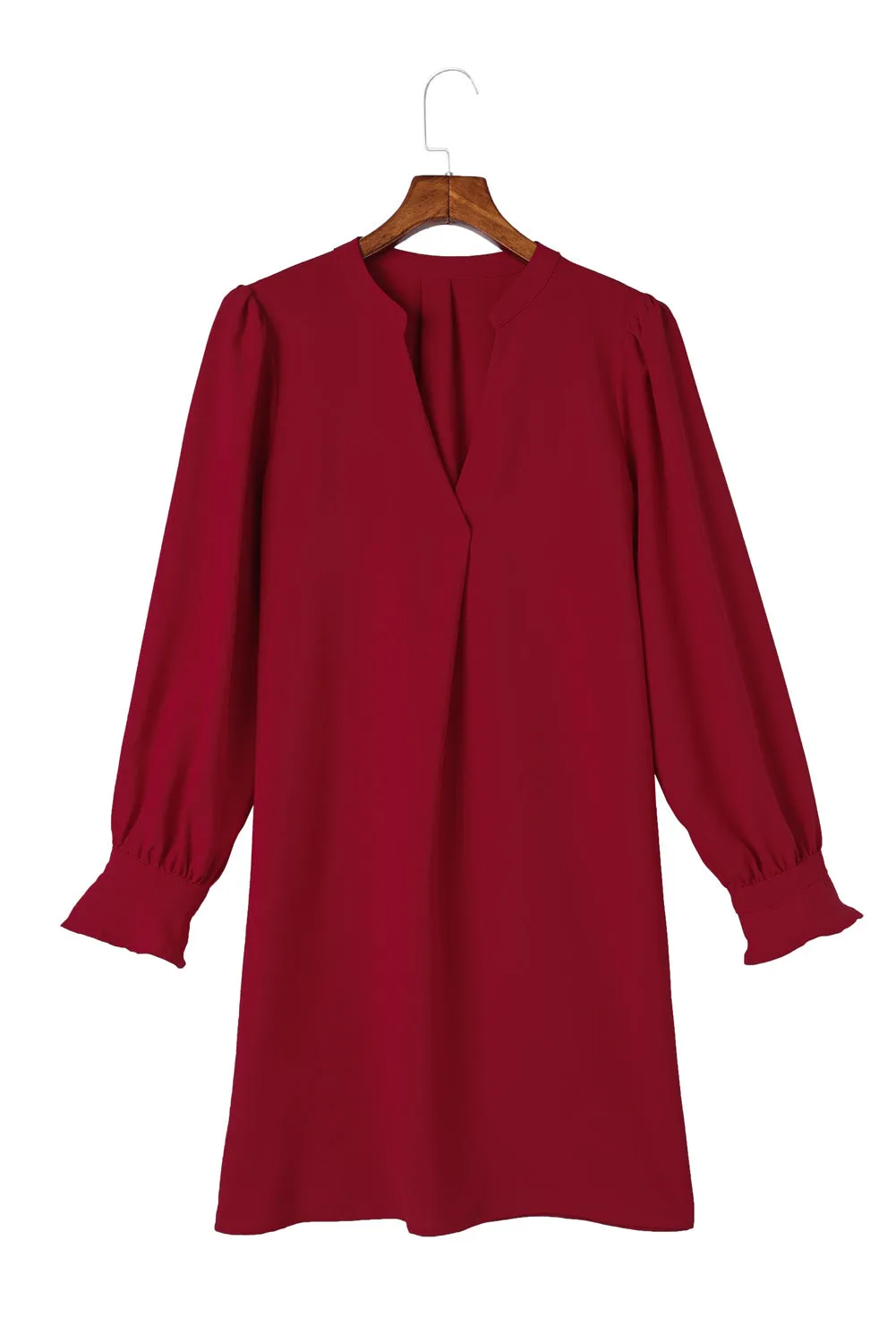 Split V Neck Ruffled Sleeves Shirt Dress