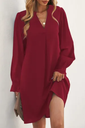Split V Neck Ruffled Sleeves Shirt Dress