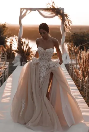 Strapless Bridal Dresses with Lace Bodice and Tulle Skirt