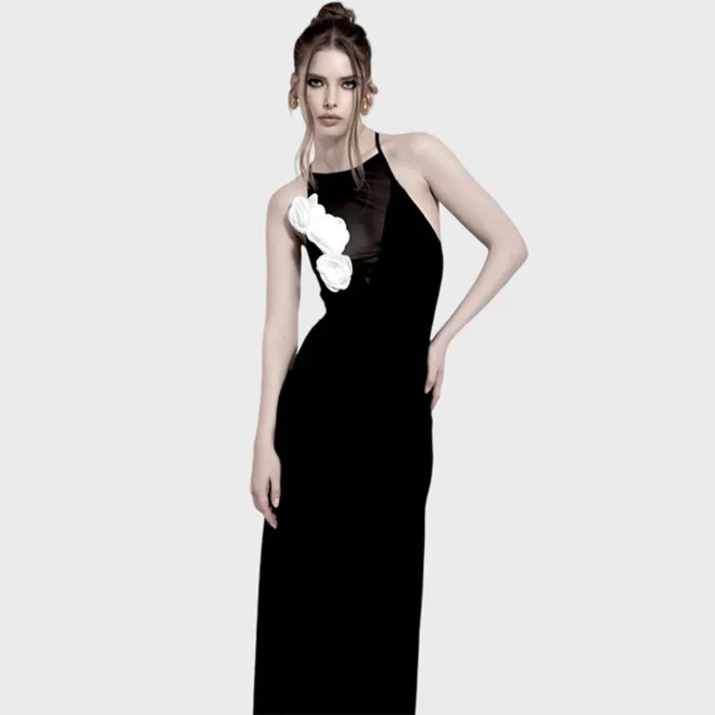 Strappy Sleeveless Flower Maxi Bandage Dress HL9791