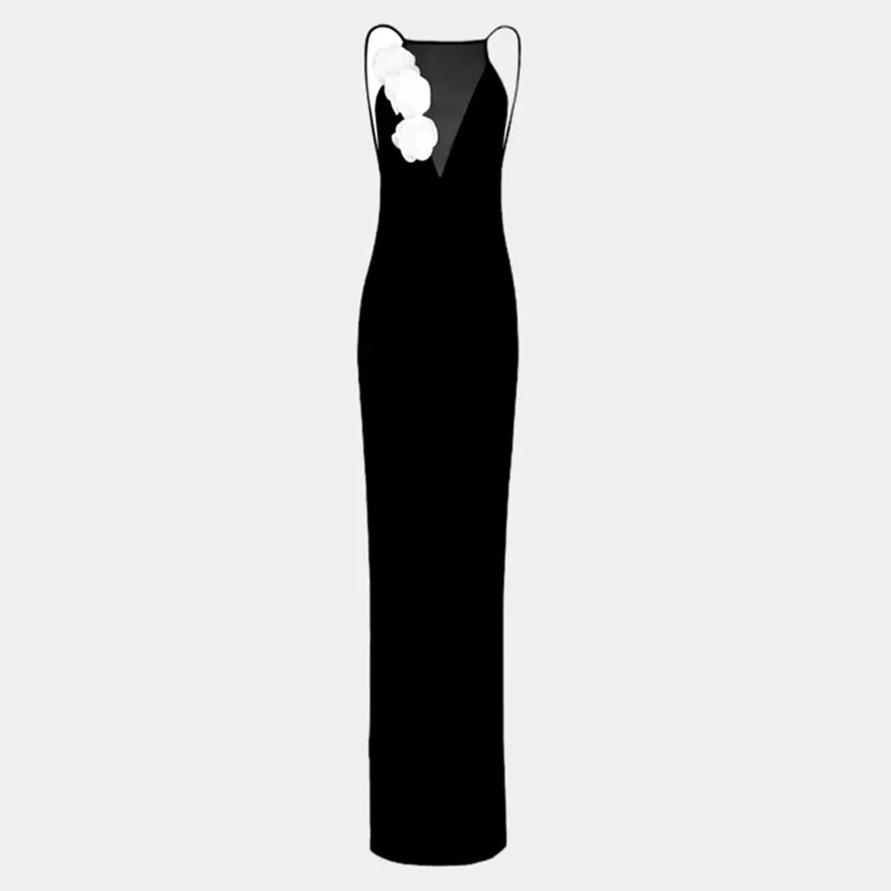 Strappy Sleeveless Flower Maxi Bandage Dress HL9791