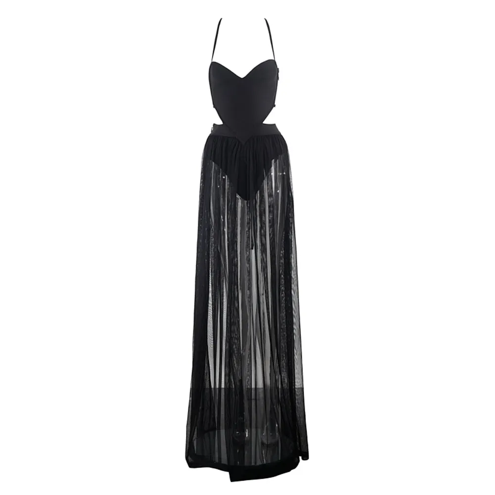 Strappy Sleeveless Mesh Maxi Bandage Dress PZC2505