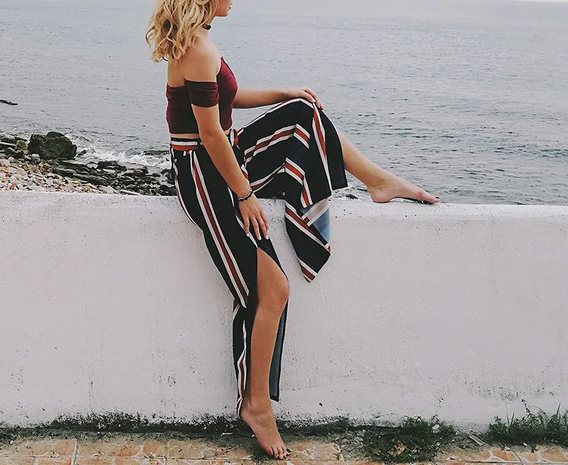 Striped Sexy Chiffon Wide-leg Pants