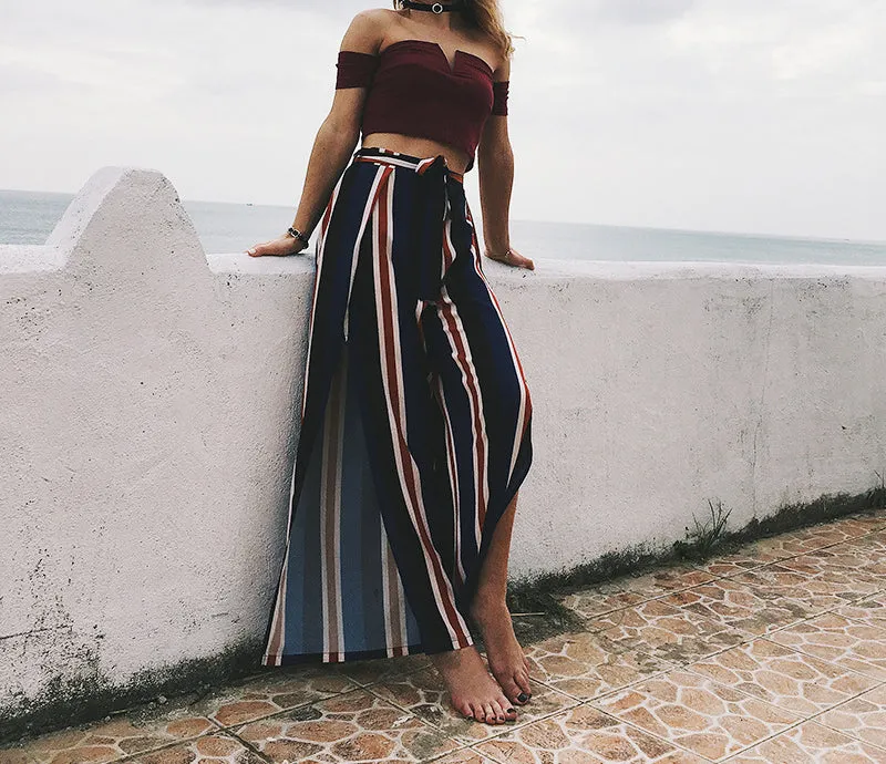 Striped Sexy Chiffon Wide-leg Pants