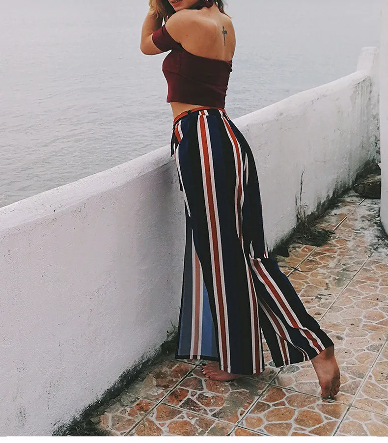 Striped Sexy Chiffon Wide-leg Pants