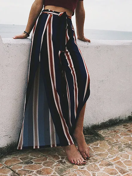 Striped Sexy Chiffon Wide-leg Pants