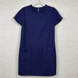STS Sail To Sable Dress Womens 6 Navy Blue Tweed Raw Edges Lined Wool Blend