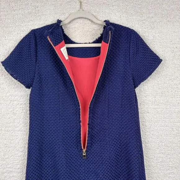 STS Sail To Sable Dress Womens 6 Navy Blue Tweed Raw Edges Lined Wool Blend