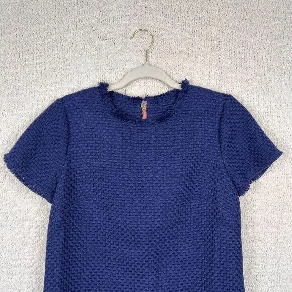 STS Sail To Sable Dress Womens 6 Navy Blue Tweed Raw Edges Lined Wool Blend