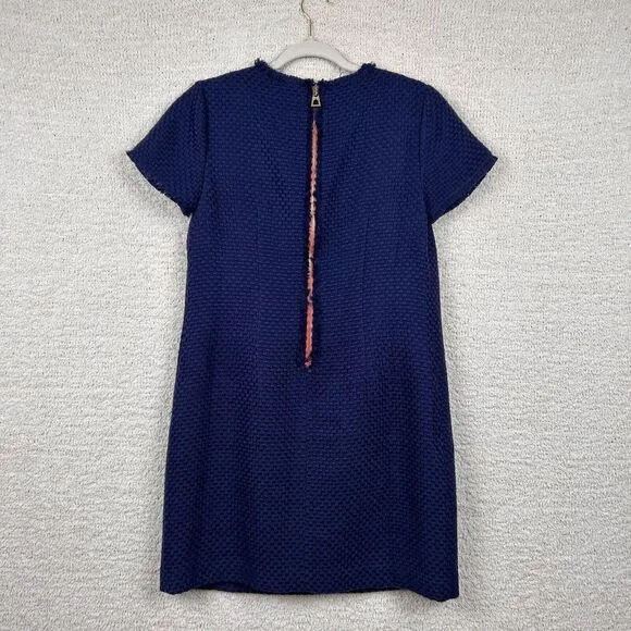 STS Sail To Sable Dress Womens 6 Navy Blue Tweed Raw Edges Lined Wool Blend