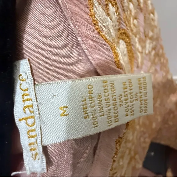 Sundance Pink Gold Floral Embroidered Shift Dress Cocktail Party. Size Medium