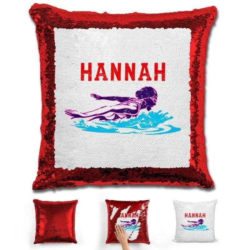 Swimming Personalized Magic Sequin Pillow