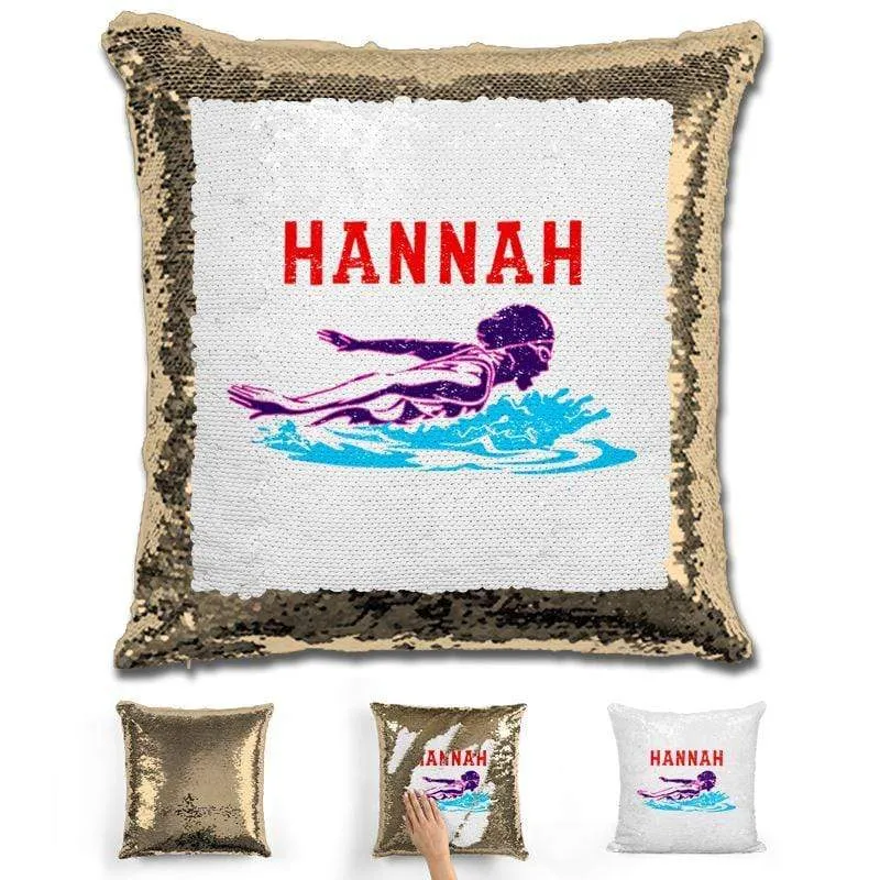 Swimming Personalized Magic Sequin Pillow