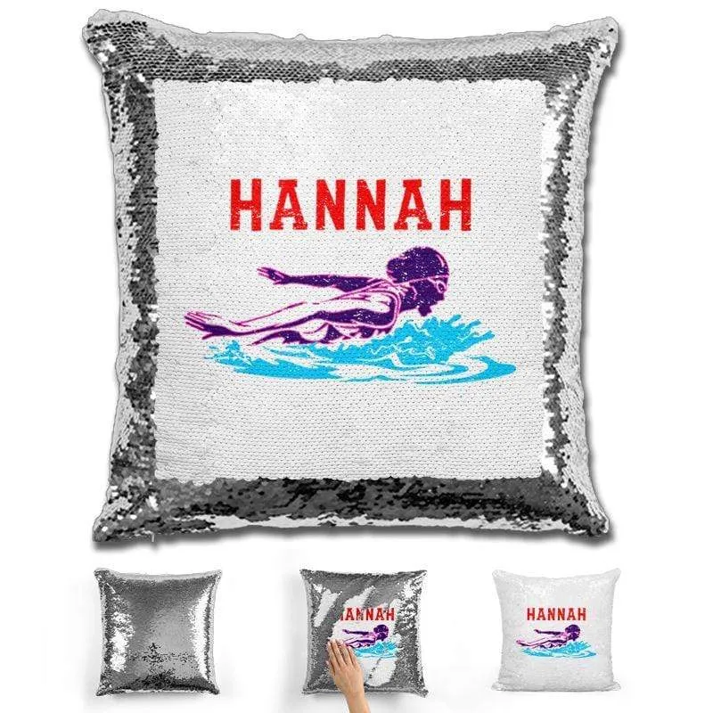 Swimming Personalized Magic Sequin Pillow