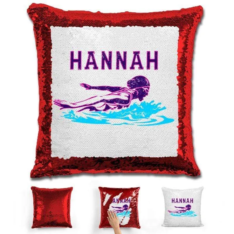 Swimming Personalized Magic Sequin Pillow