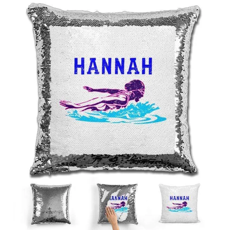 Swimming Personalized Magic Sequin Pillow