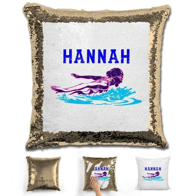Swimming Personalized Magic Sequin Pillow