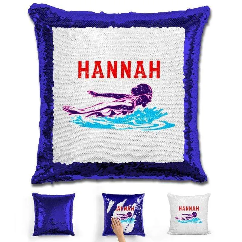 Swimming Personalized Magic Sequin Pillow