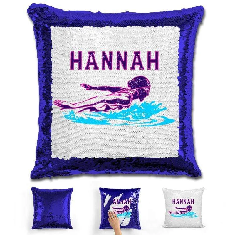 Swimming Personalized Magic Sequin Pillow